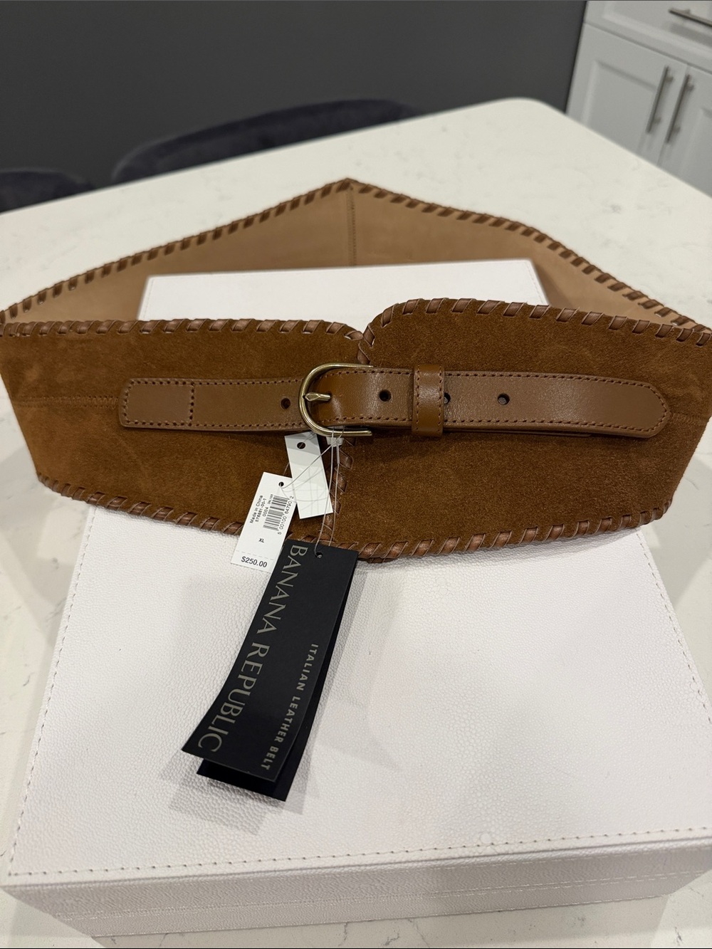 Banana Republic Brown Suede Wide Waist Belt with Leather Trim